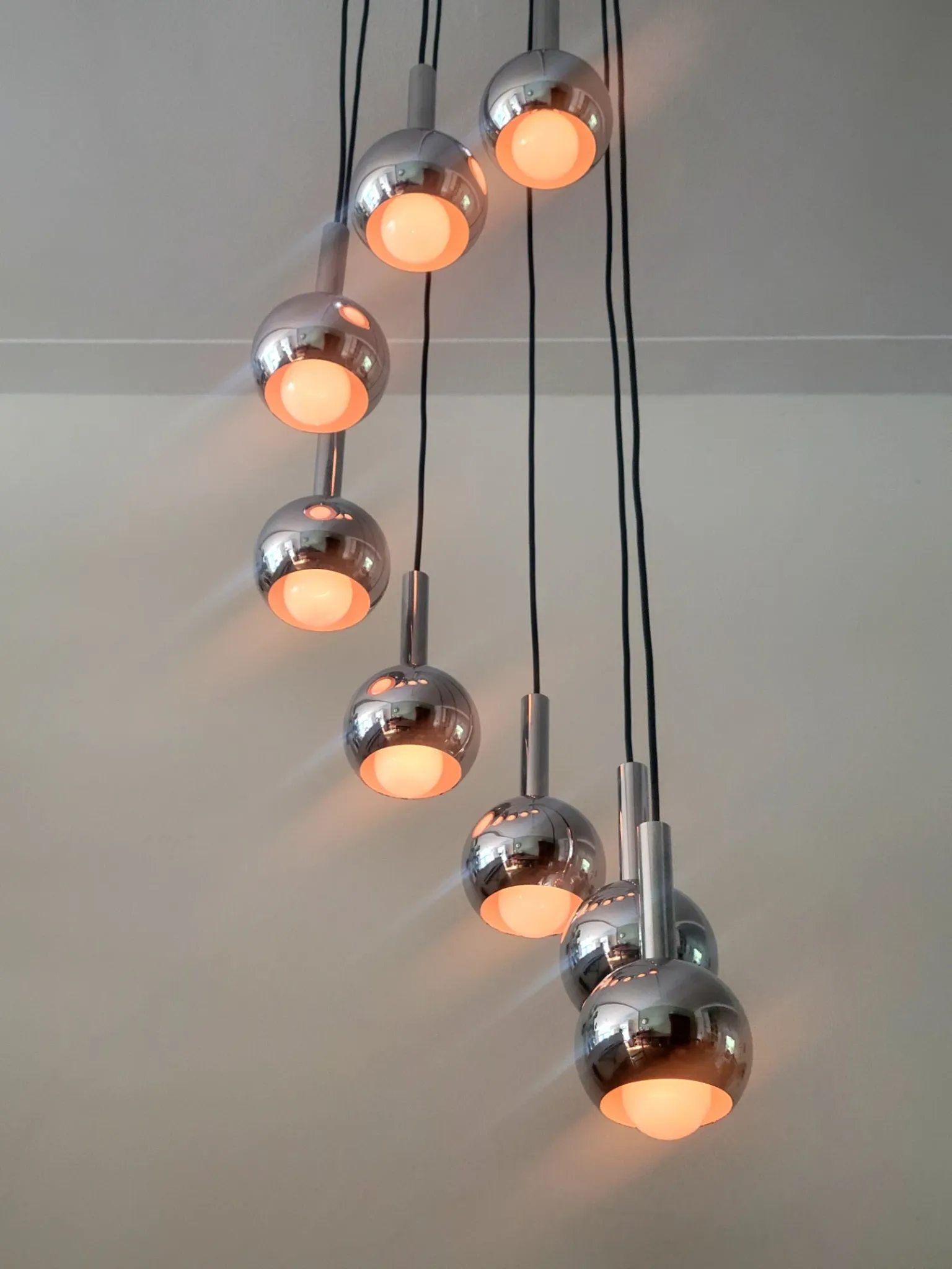 Wortmann & Filz cascade pendant lamp in chrome, Germany 1970