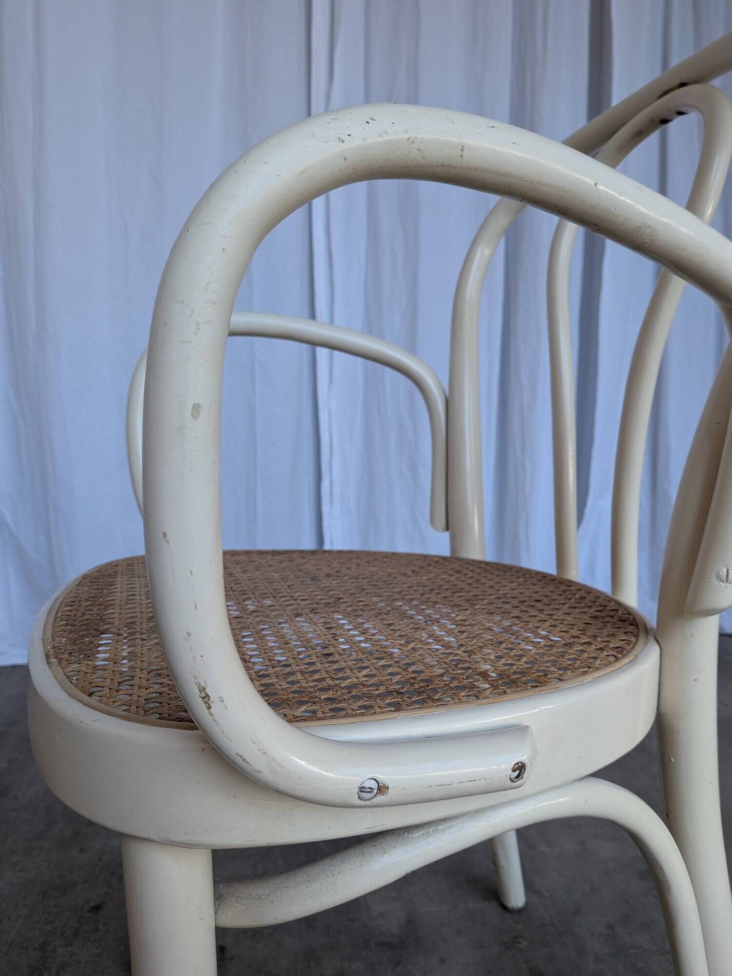 Vintage Thonet Style Dining Chair: White Beech Bentwood Cane Seat