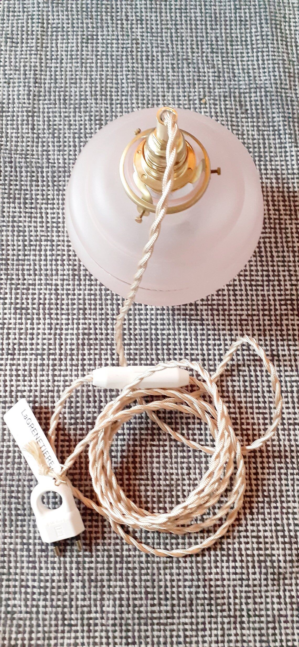 Vintage ceiling lamp or stroller with pink glass globe