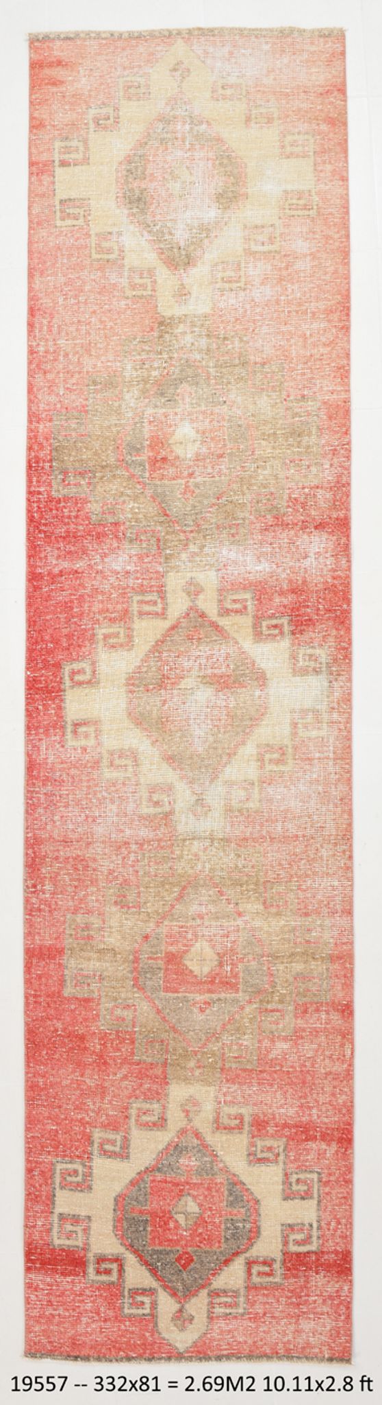 Red & beige vintage runner rug