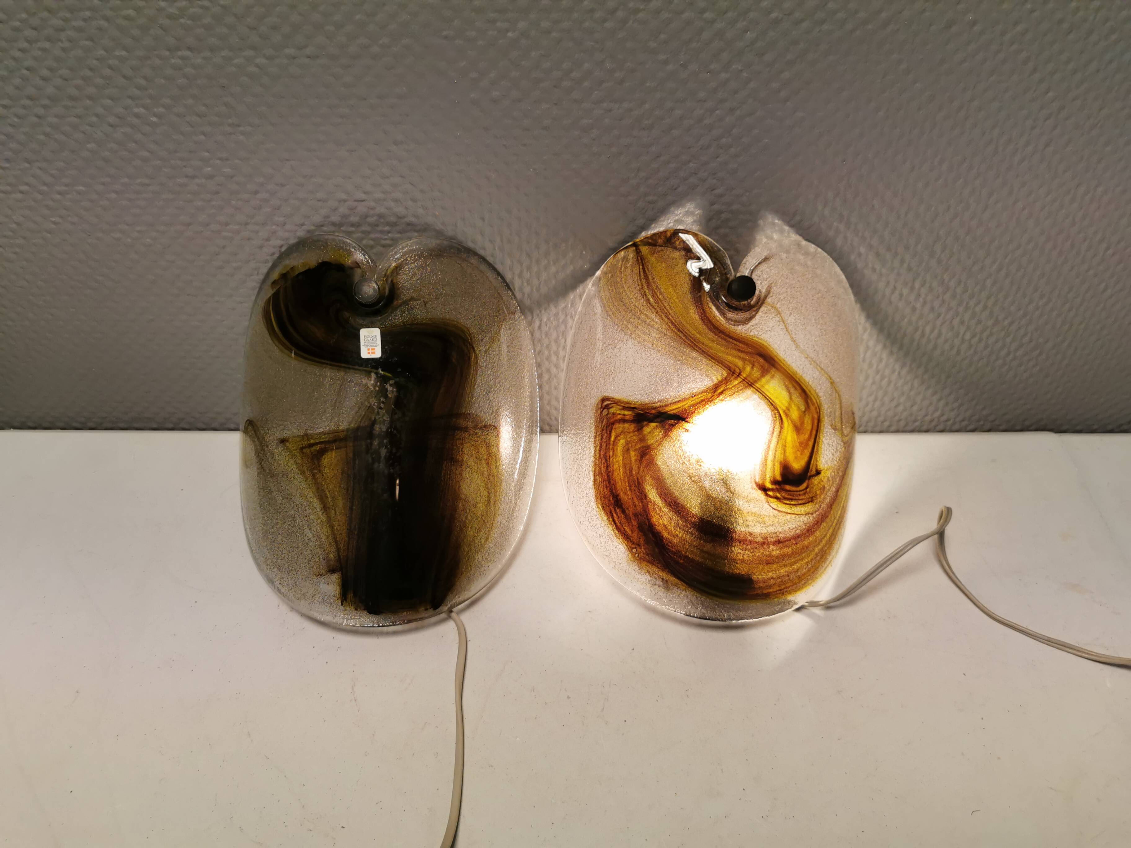2 appliques murales en verre par Per Lutken pour la verrerie Holmegaard, années 1970