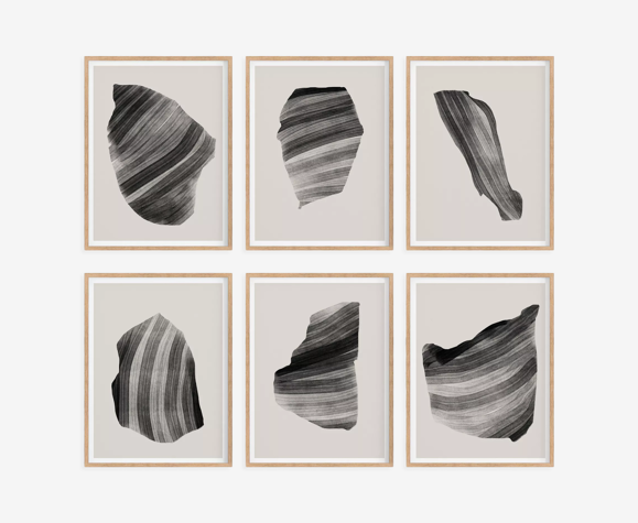Ensemble encadré de 6 tirages giclées abstraits, A4