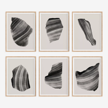 Framed set of 6 abstract giclee prints, A4