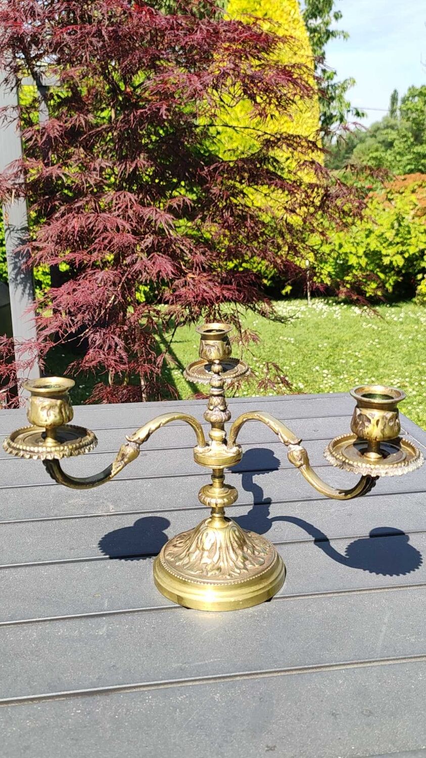 Chandelier 3 arms bronze old gold patinated