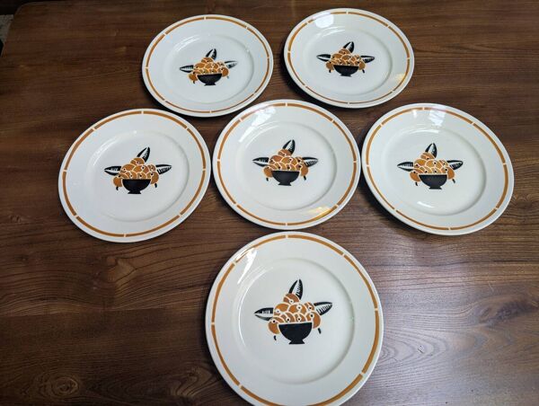 Ensemble de 6 assiettes plates vintage Badonviller France ''Jade