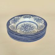 Set of six English deep plates, made of ironstone ceramic, floral patterns.