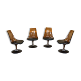 Four swivel chairs - metal base - smoked brown plexi shell - black skaï seat