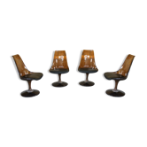Four swivel chairs - metal base - smoked brown plexi shell - black skaï seat