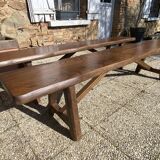 Paire de bancs orme pour table de ferme brutaliste rustique 1950