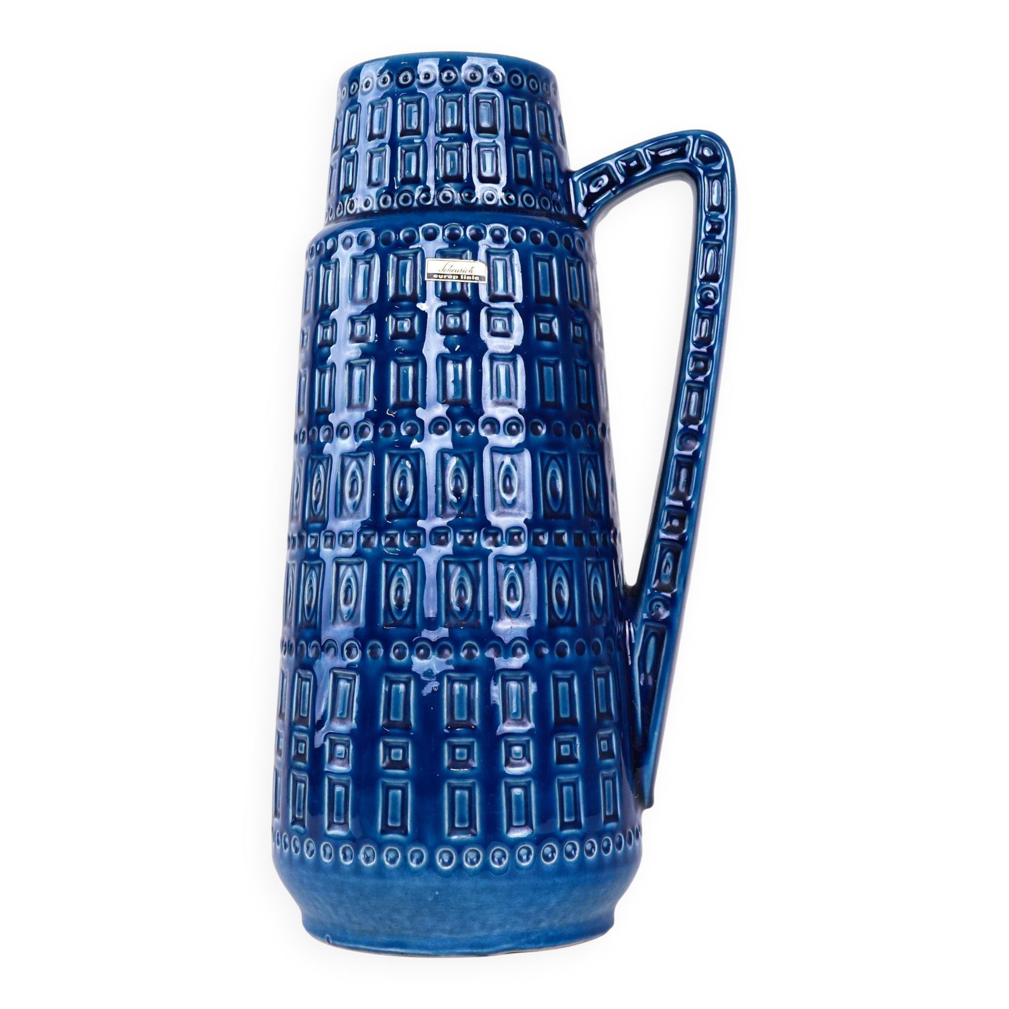 Vase en céramique bleue, design allemand, années 1960, fabriqué par Scheurich.