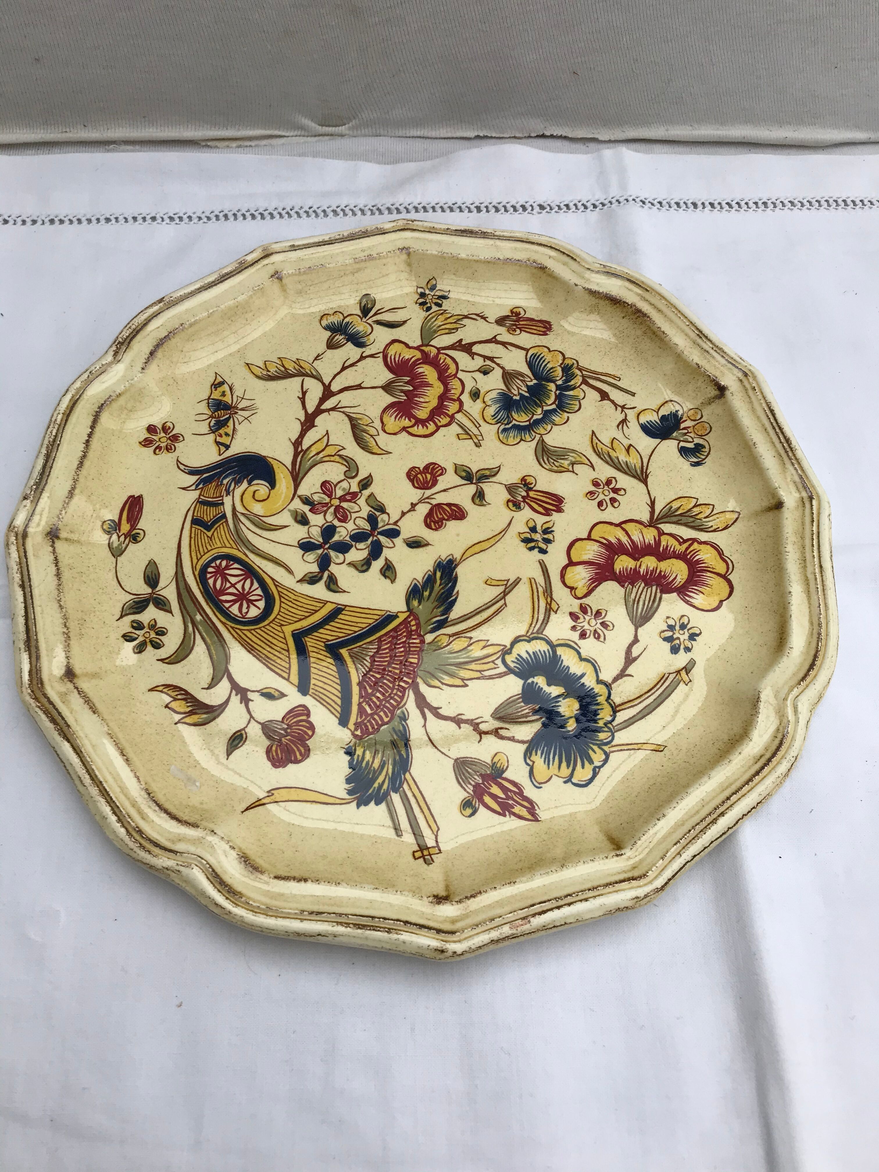 Pair old plate Moustiers Salins ceramics painted france vintage