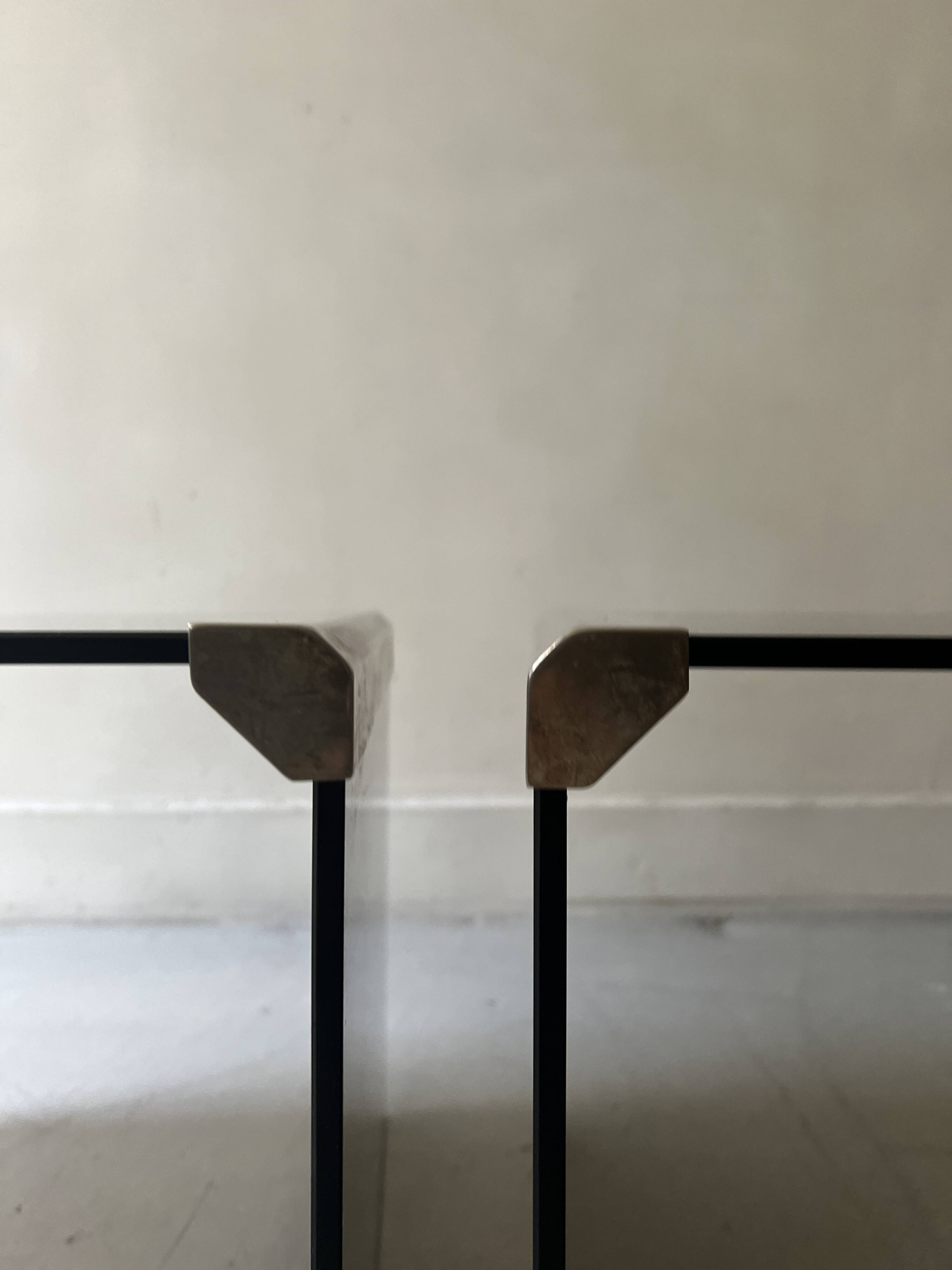 Design bedside table in metal & smoked glass, Roche Bobois 1970.