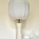 Travertine lamp with round linen shade
