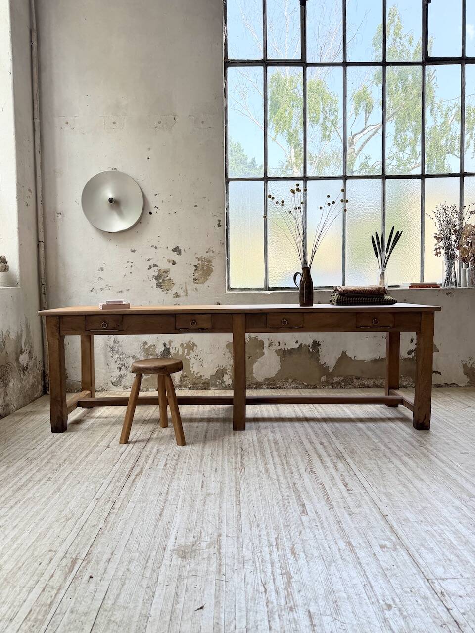 Antique farmhouse or drapery table in walnut, 1900 XL