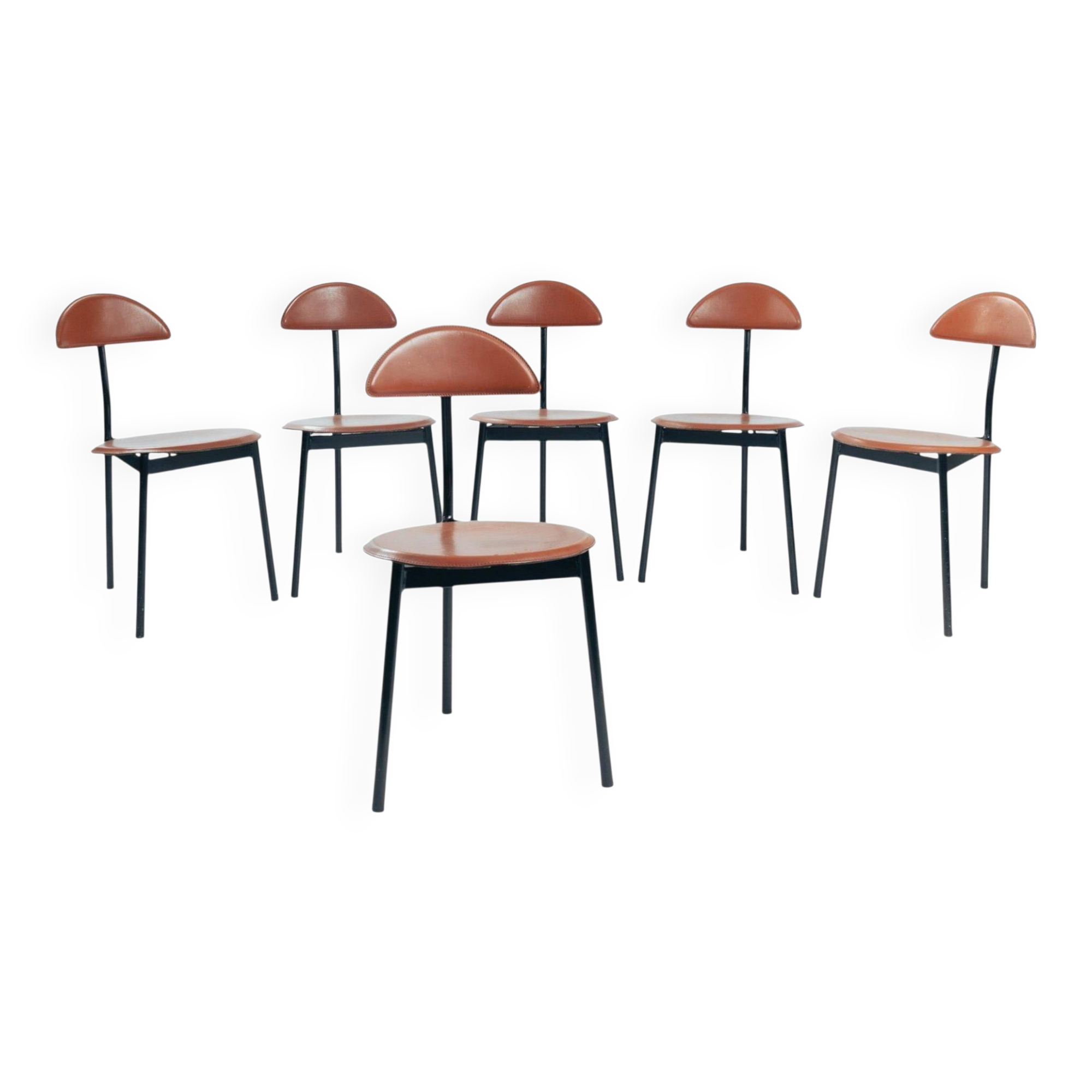 6 Linea Veam leather tripod chairs, Italy 1980s