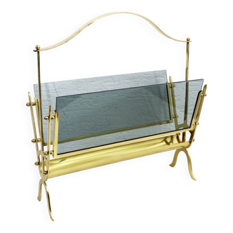 Porte revues en verre et laiton 1960