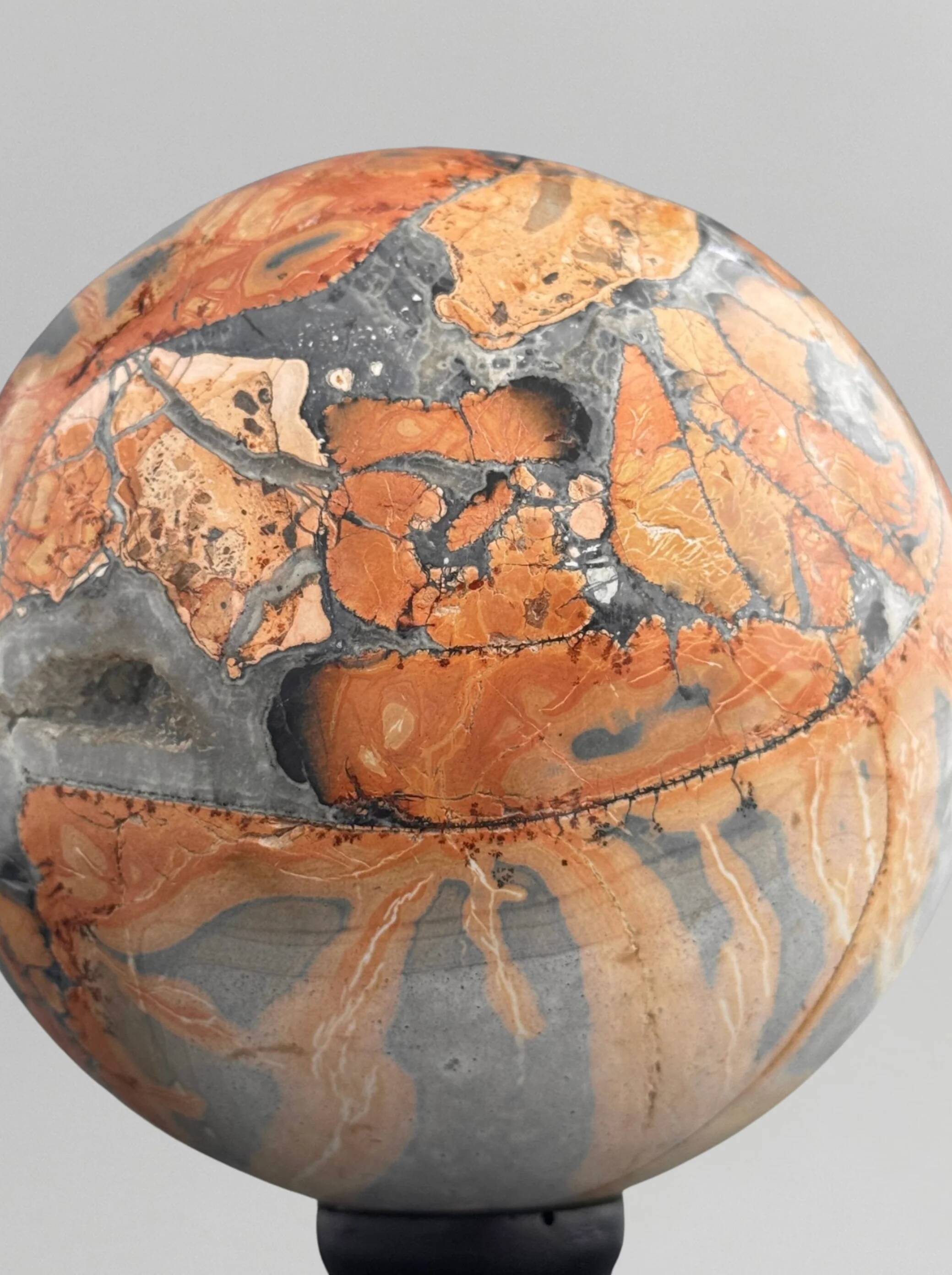 Stunning red Maligano jasper spheres on bases — Decorative mineral duo
