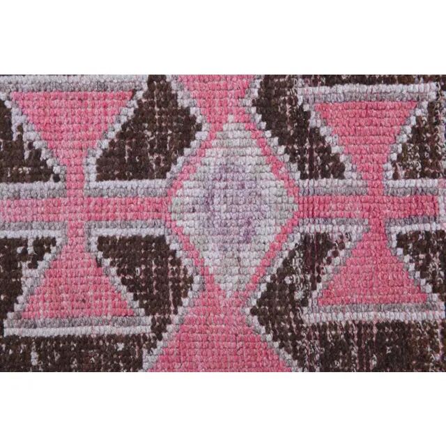 Vintage Turkish Oushak pink handmade wool runner rug 82x311