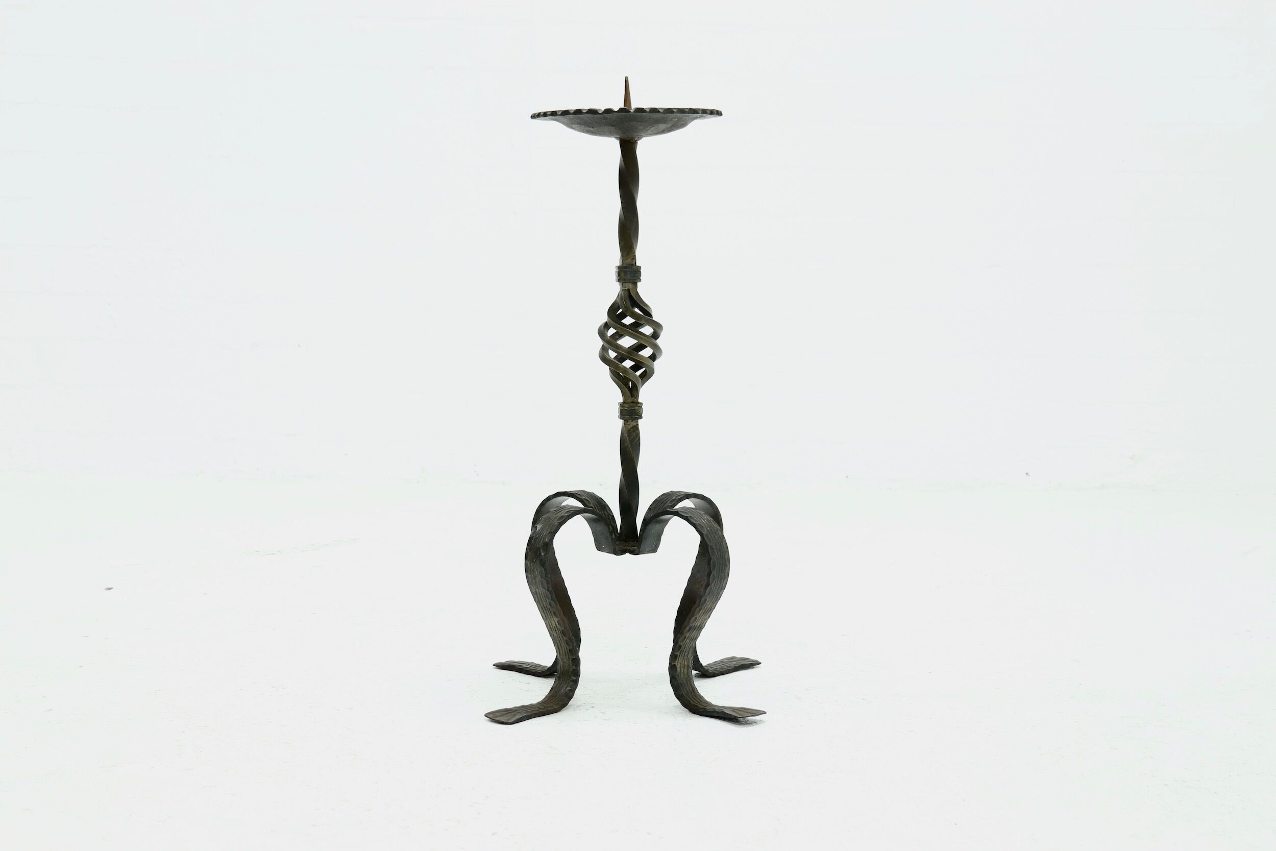 Sculptural brutalist metal candle holder 1960s