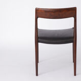 Mid century Rosewood dining chair with leather seat by Niels O. Møller for J.L. Moller