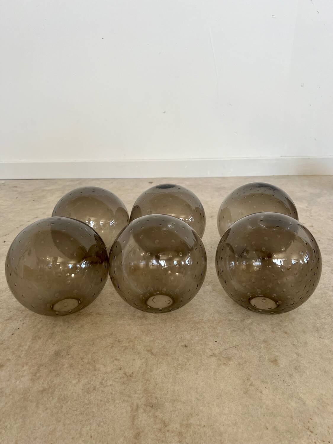 Old Scandinavian design wooden floor lamp from the 60s with 6 vintage lights