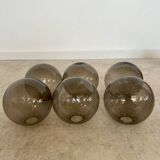 Old Scandinavian design wooden floor lamp from the 60s with 6 vintage lights