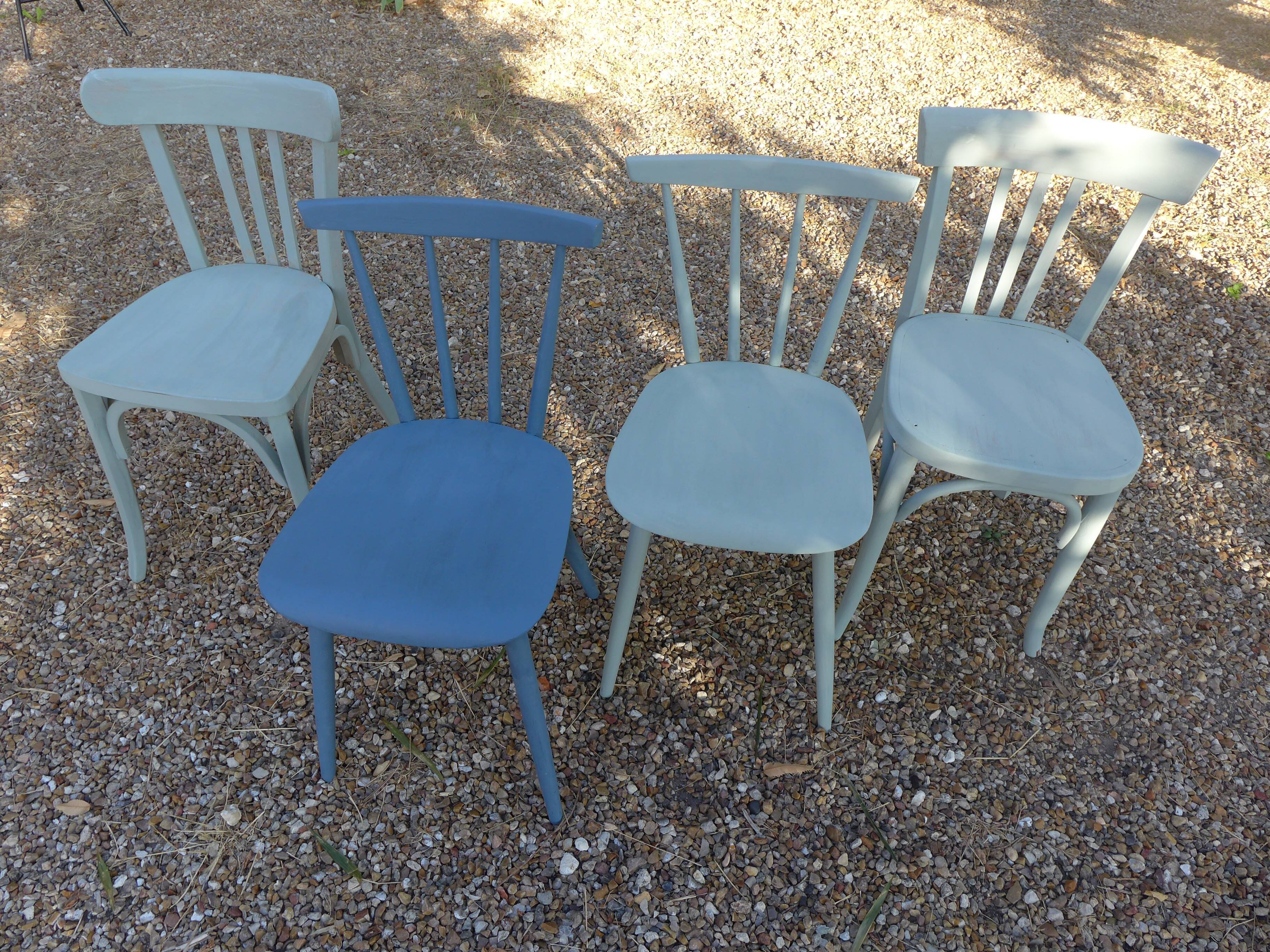 Set of 4 mismatched blue chairs
