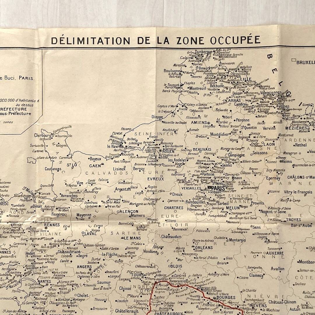 Vintage 1940 Occupied Zone Boundary Map