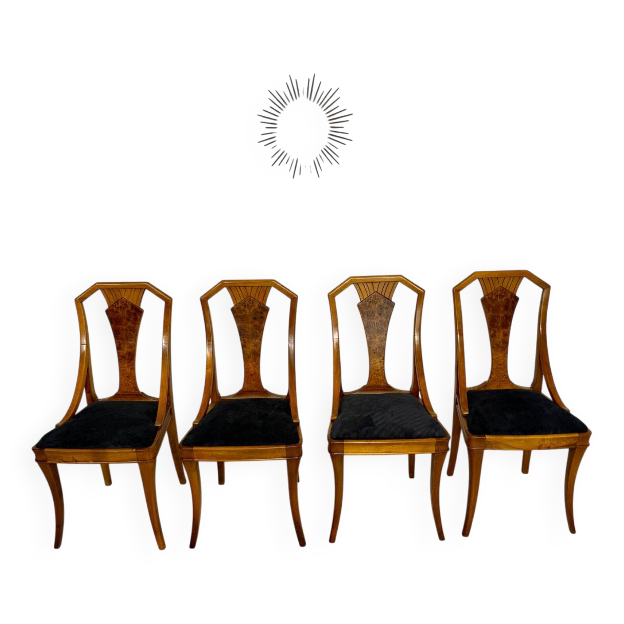 Set of 4 walnut/burl wood chairs, Art Nouveau, early 20th century
