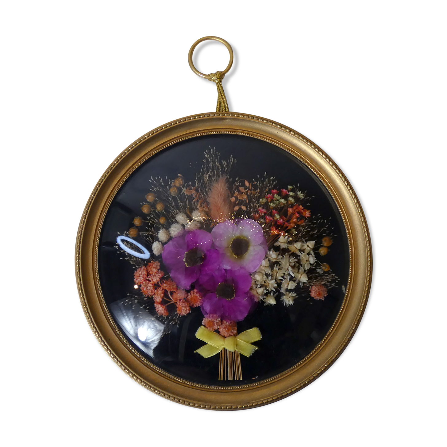 Curved glass frame vintage dried flowers