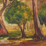 Post Impressionist Oil of Trees and Building