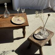 Petrified wood catchall or dish, beige with a brown spot in the centre, D24-27 -377.