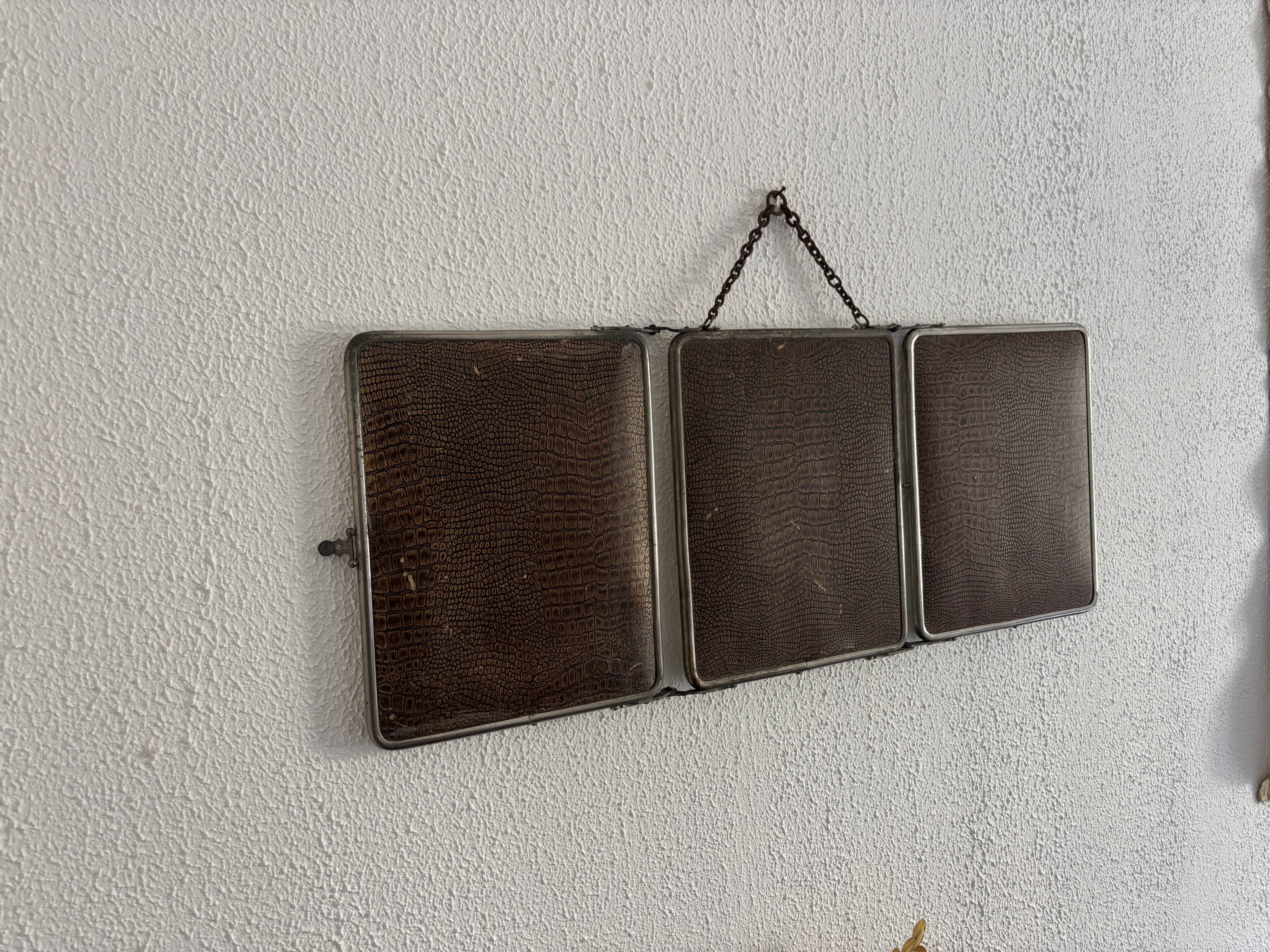 Vintage 1930s triptych barber mirror registered G.B Paris - 28 x 69 cm