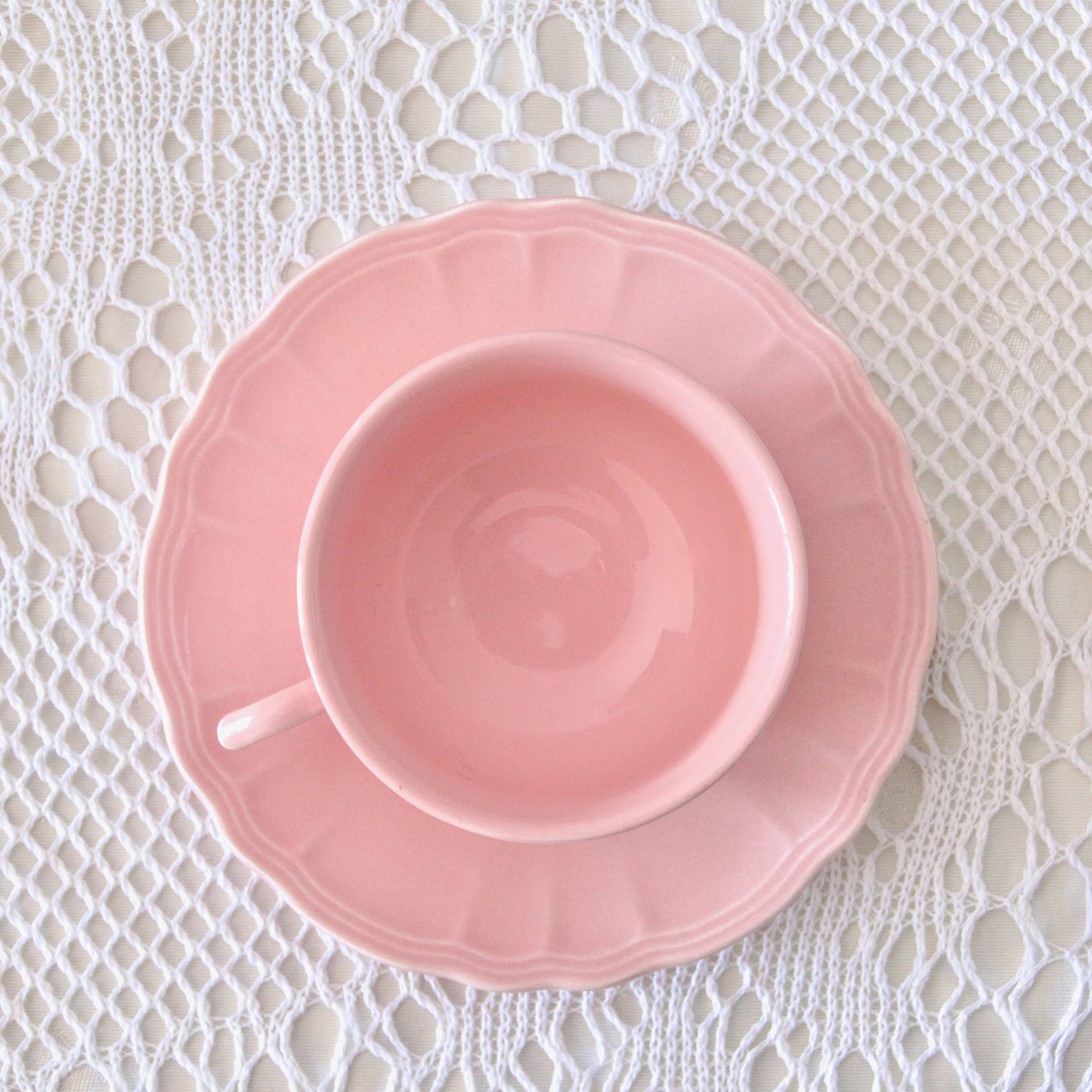 Old Salins-les-Bains coffee service in pink earthenware