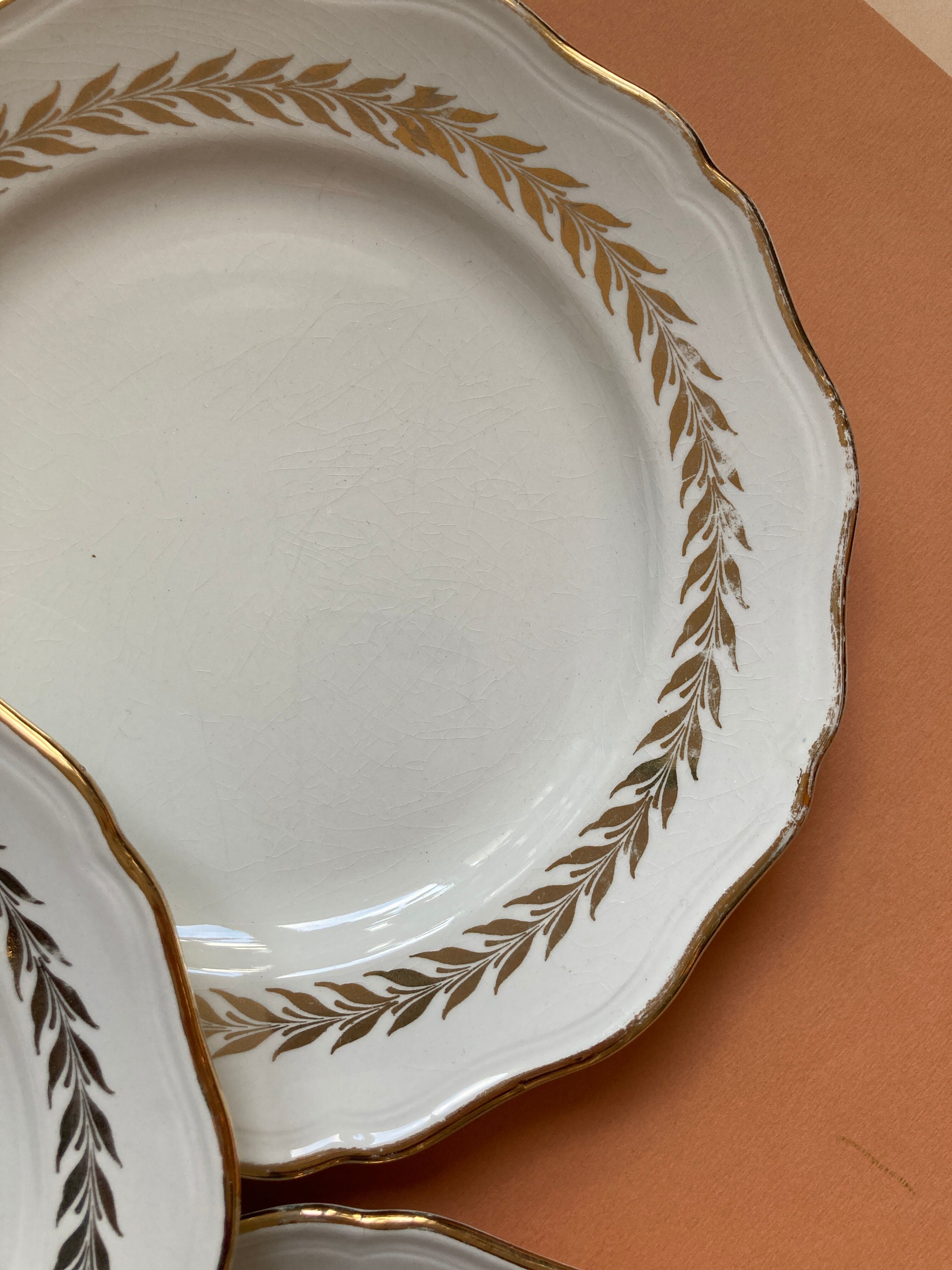 Lot of 6 white and golden vintage plates Poreylor l'Amandinoise France