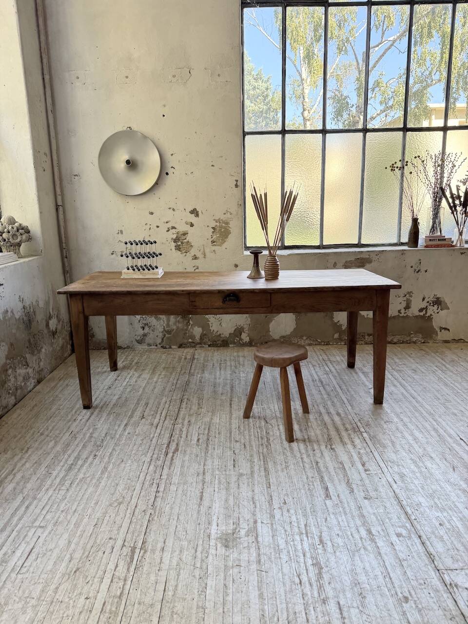 Pine and oak + walnut farmhouse table 1950