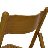 Chaise pliante minimaliste en bois et cannage, années 80