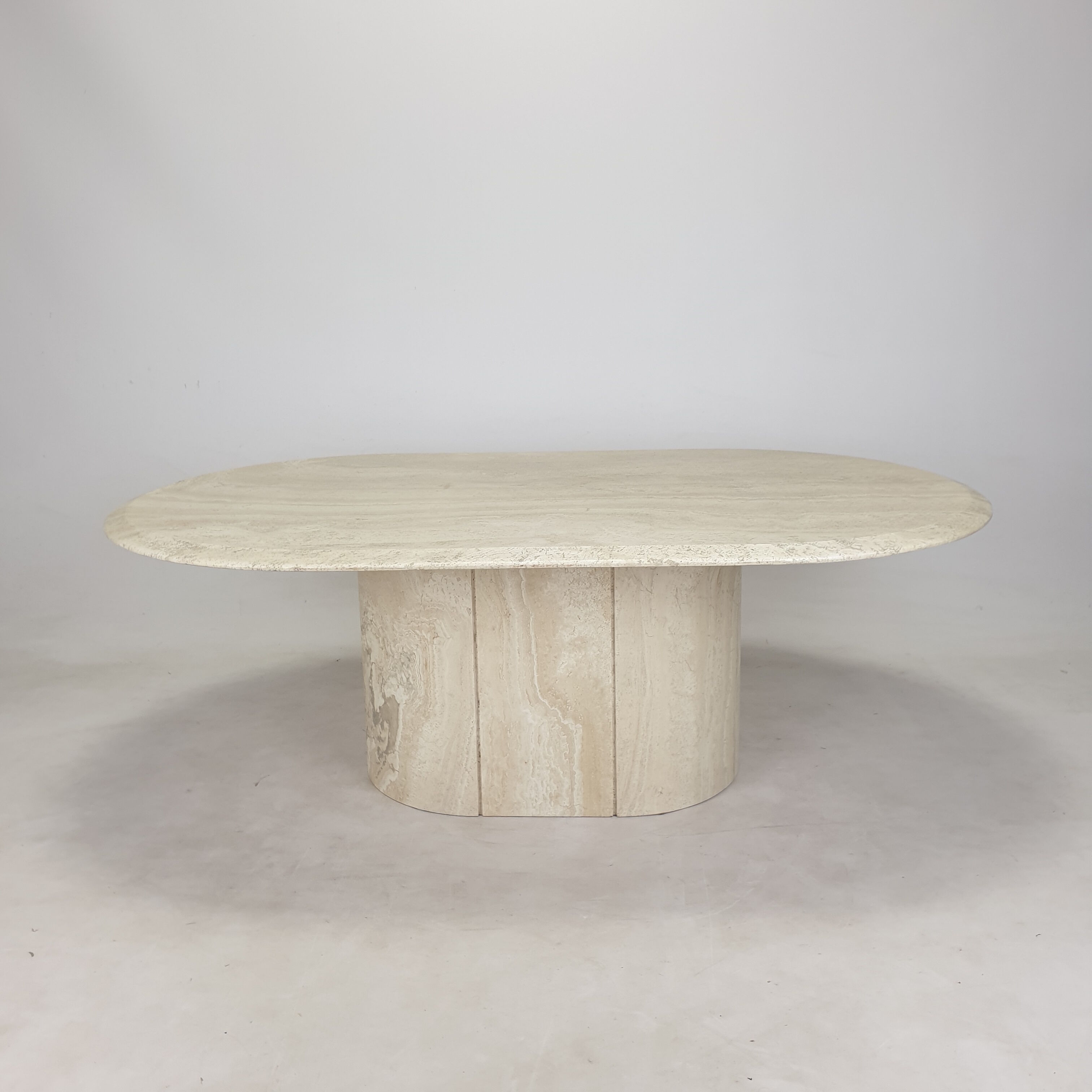 Italian Oval Travertine Coffee Table, 1984