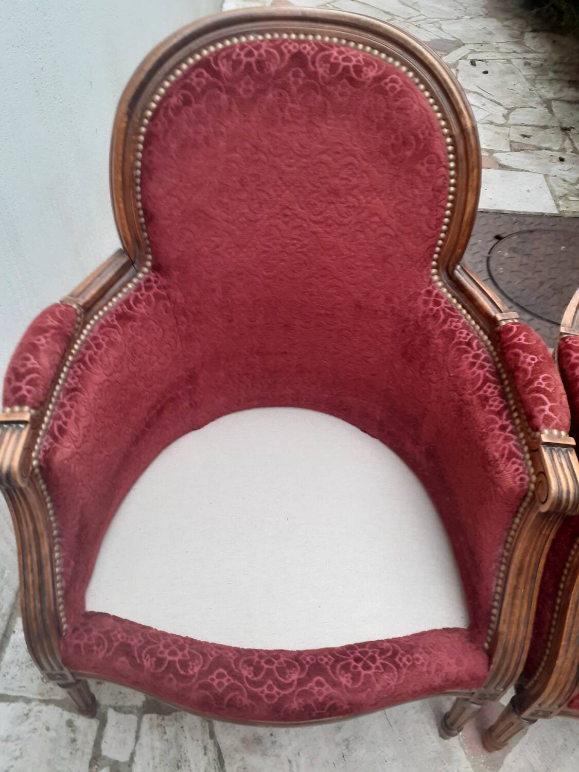 Lot 2 fauteuil voltaire médaillon bergère rouge bois sculpture