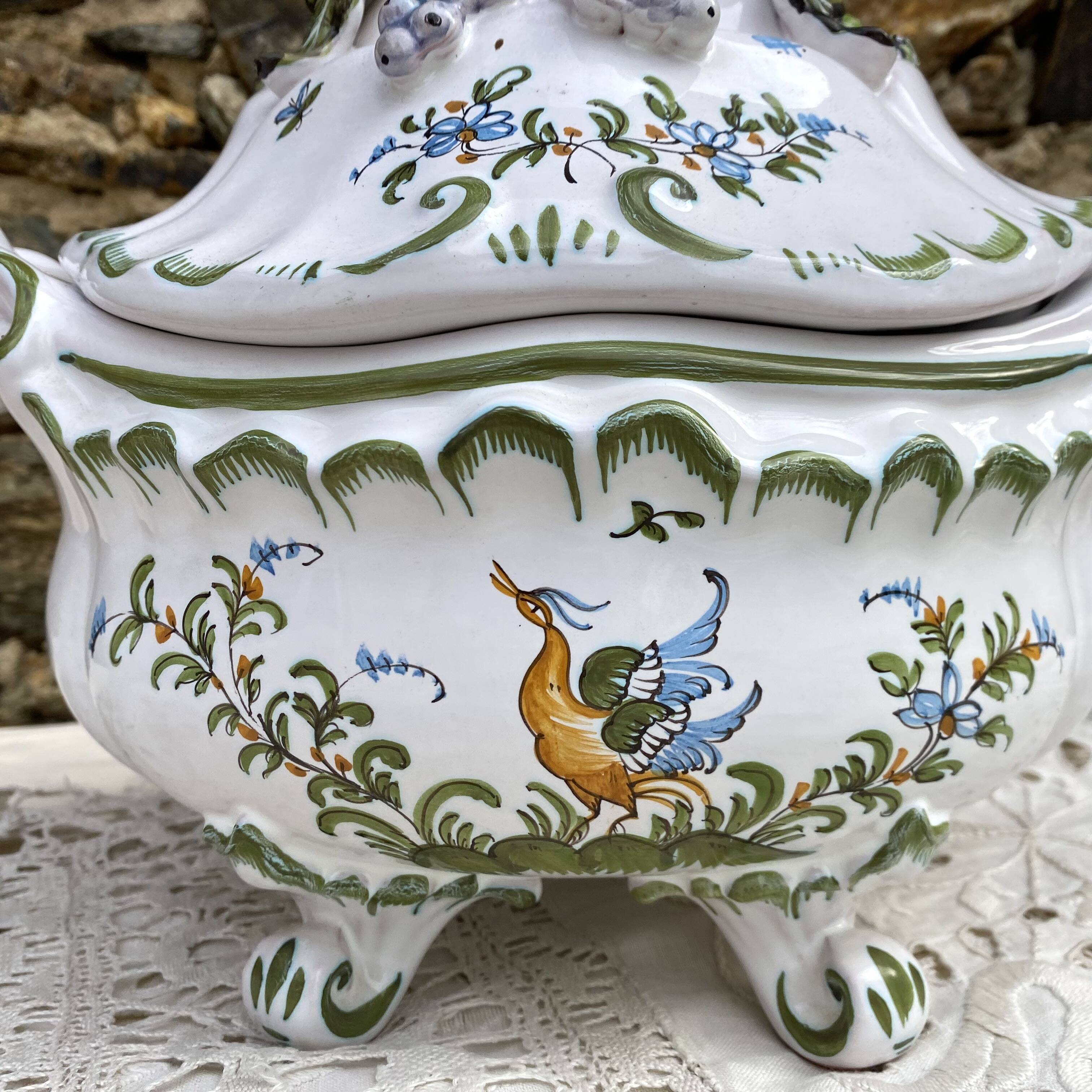 Hand-decorated earthenware soup tureen, Lallier Pottery