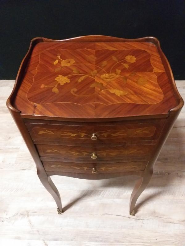 Pair of bedside tables, Louis XVth style and marquetry