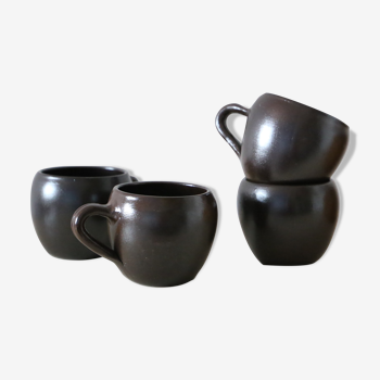 Set de 4 tasses en grès poterie artisanale vintage 1980