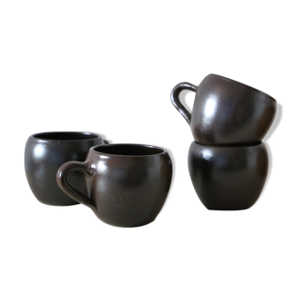 Set of 4 cups of sandstone, handmade pottery, vintage, 1980