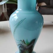 Murano vase in blown Art glass, marbling inclusions, scrolls. High 20 cm
