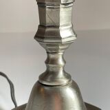 Steel candlestick lamp and grey velvet