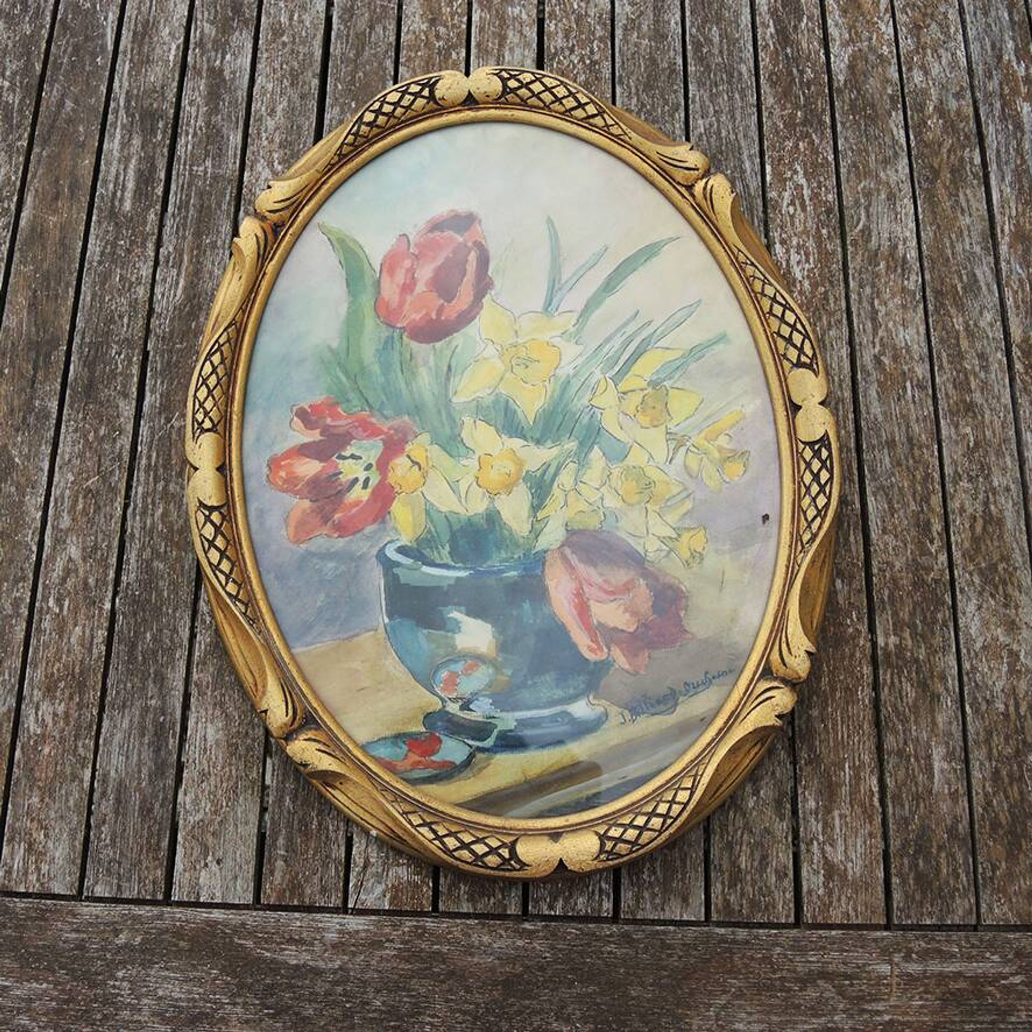 2 old framed oval paintings signed J Billiard Duchesne