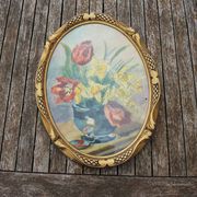2 old framed oval paintings signed J Billiard Duchesne