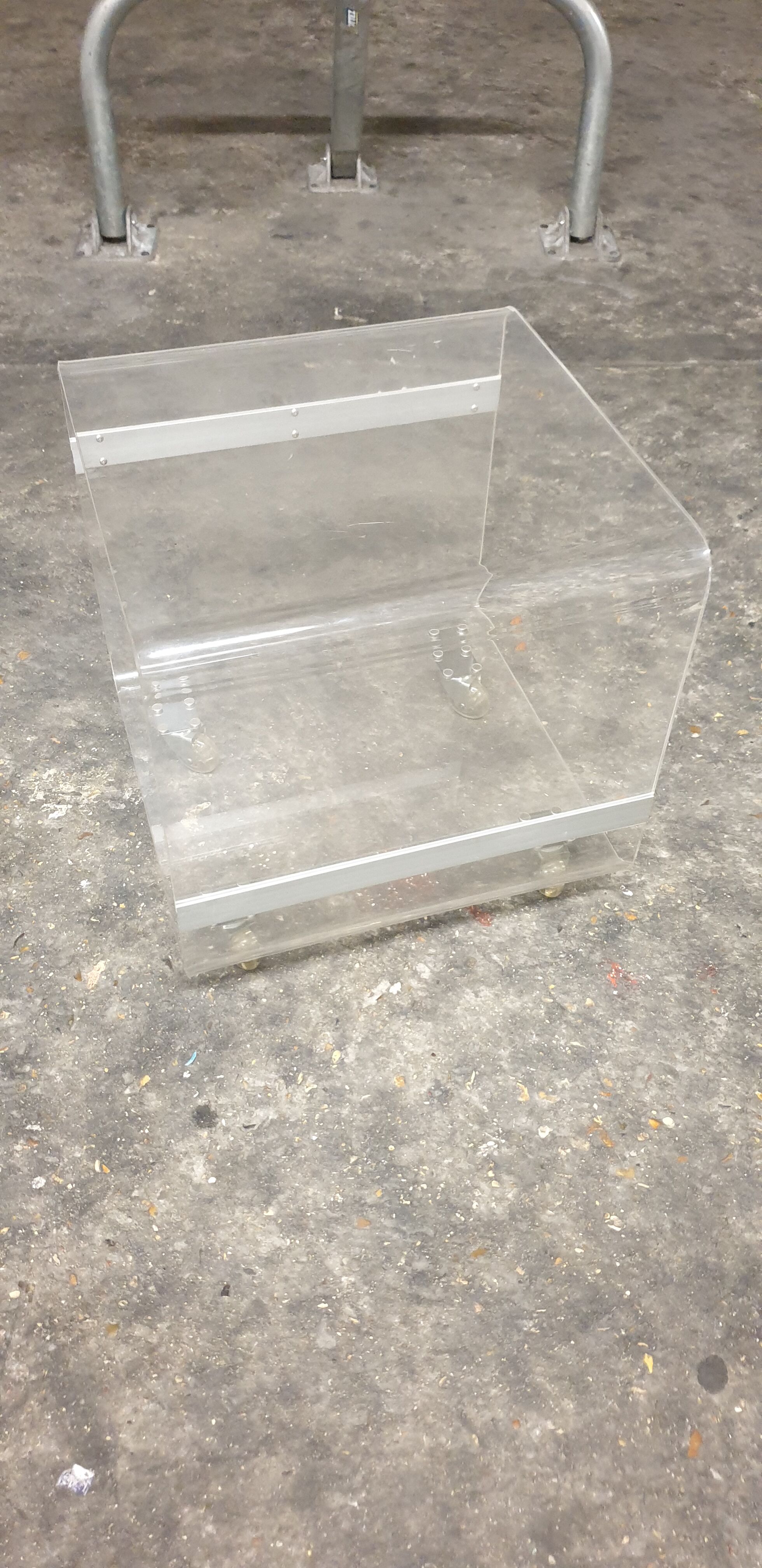 Vintage plexi coffee table with David Lange casters