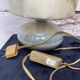 Vintage enamelled stoneware lamp with silk lampshade