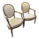 Pair of Louis XVI style armchairs, in solid walnut, re-edged and upholstered, pegged